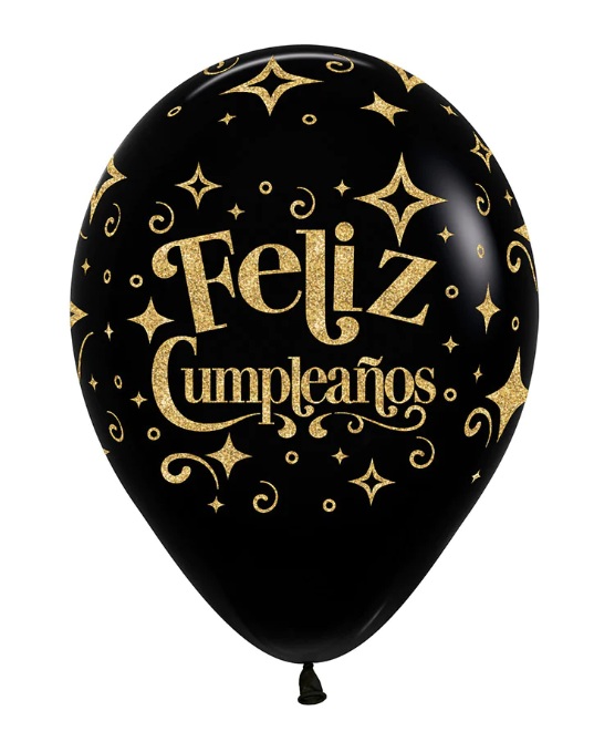 Globo Latex Redondo Infinity Feliz Cumpleaños Diamante Escarchado Dorado Fashion Negro Sempertex